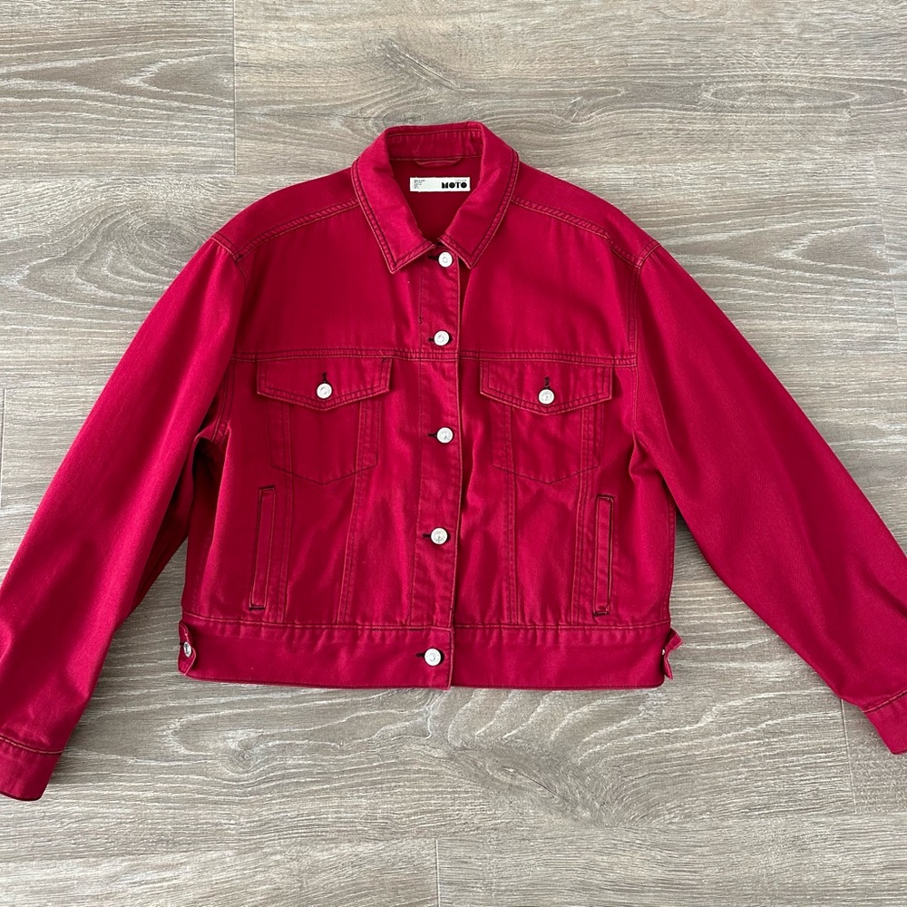 Topshop Moto Cherry Red Denim Jacket